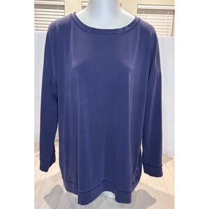 Eileen‎ Fisher Navy Blue Organic Cotton Spandex Long Sleeve Sweatshirt XL Crew